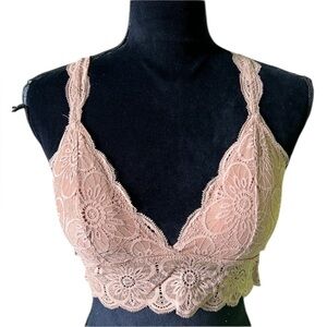 Aerie Womens Tan Lace Bralette Bra‎ Small